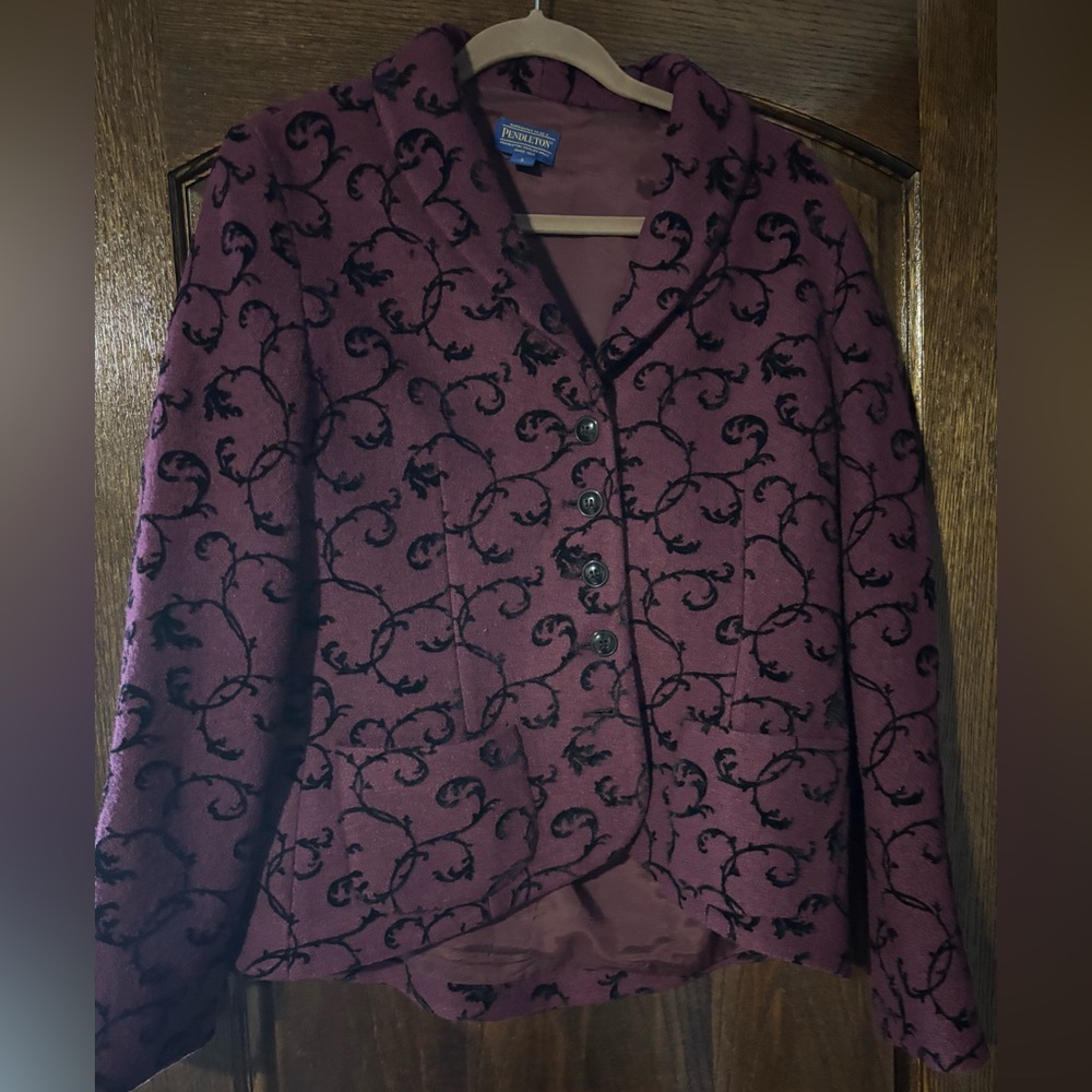 Pendleton Women’s Blazer Wool Blend Button Maroon… - image 1